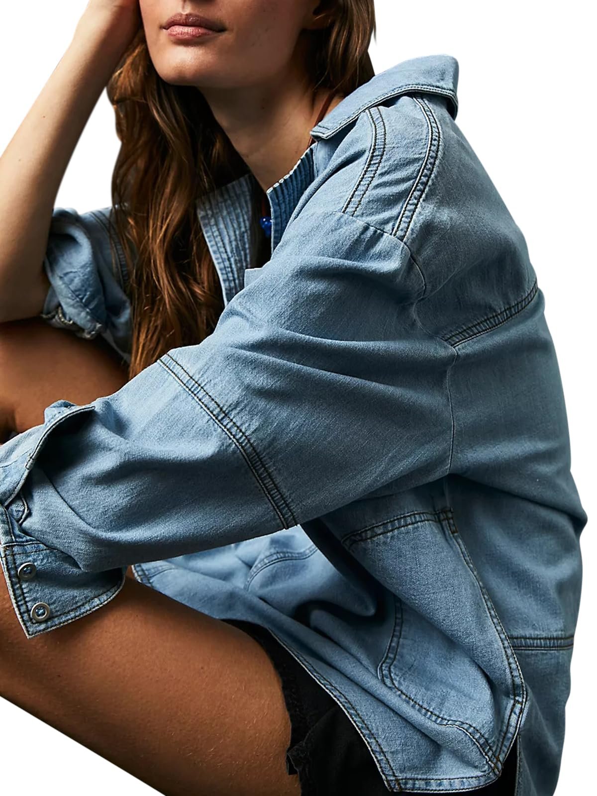 π Chic & Comfy Denim Pullover β Button V-Neck + Pockets for Everyday Style! πβ¨