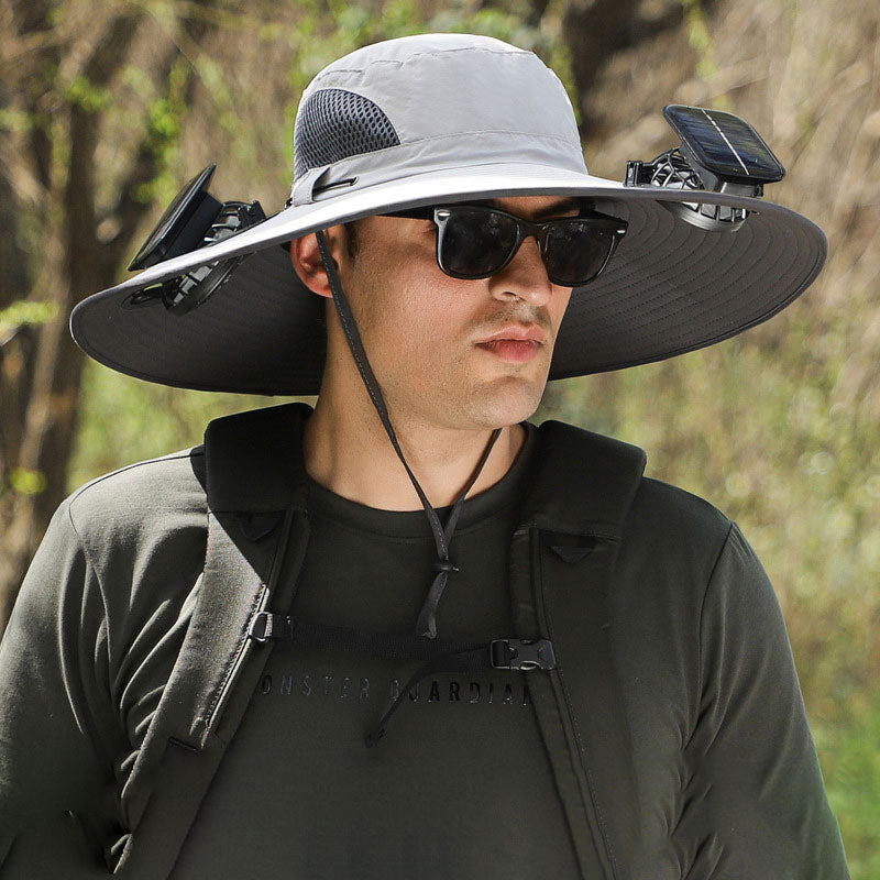Wide Brim Solar Fan Outdoor Fishing Hat-Solar & USB Charging