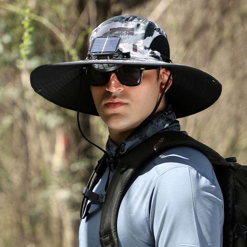 Wide Brim Solar Fan Outdoor Fishing Hat-Solar & USB Charging