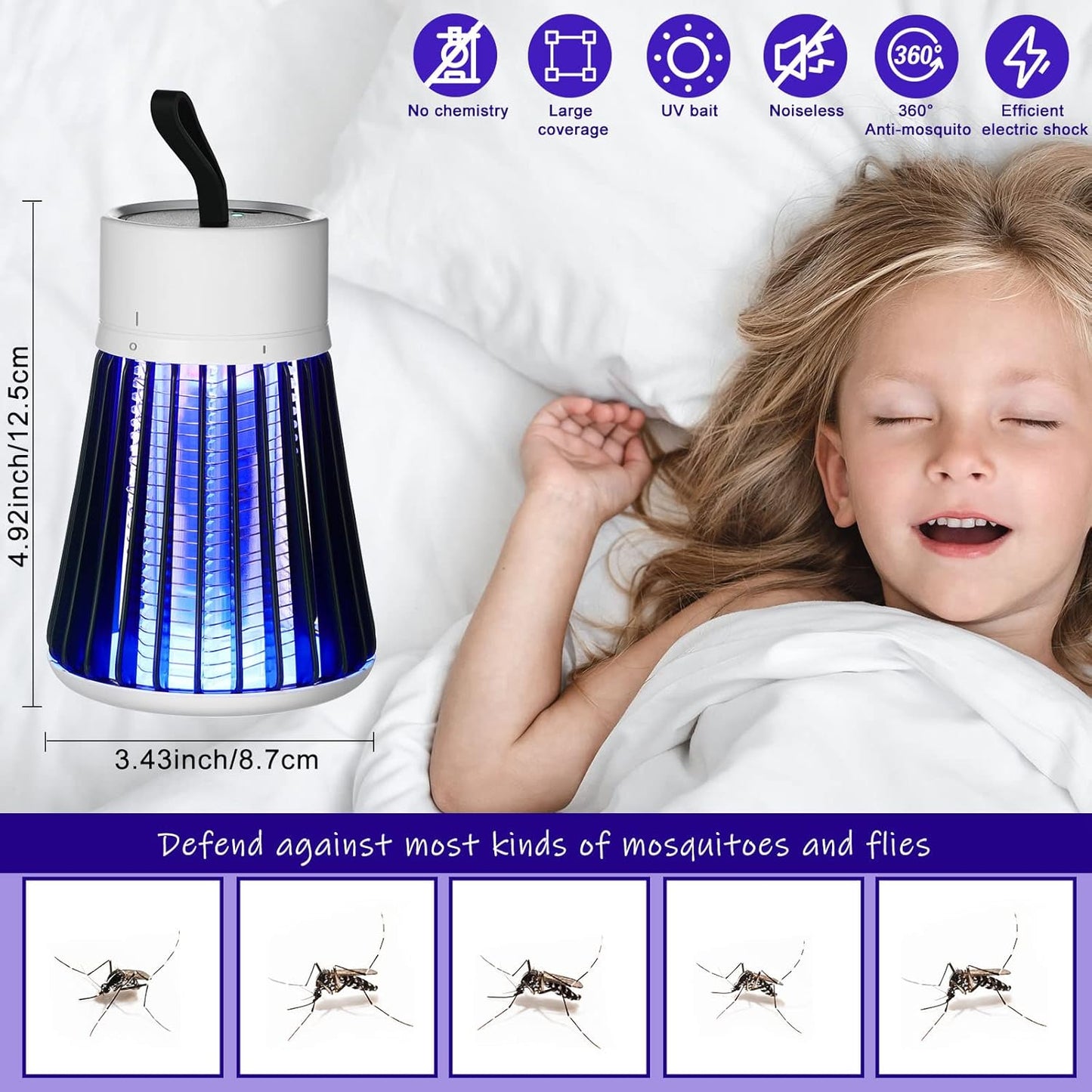 USB Electric Mosquito Killer Lamp – UV Light Insect Trap & Silent Bug Zapper for Home