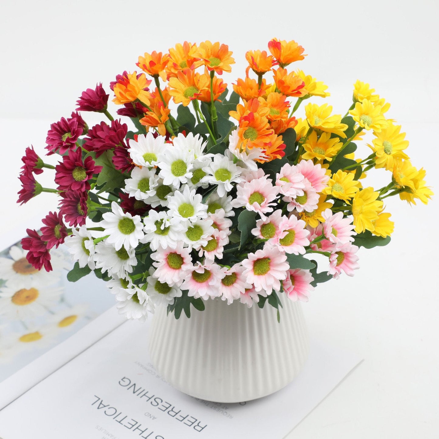 💥 Artificial Outdoor Sunset Mums Flowers - UV resistant, Waterproof, Windproof
