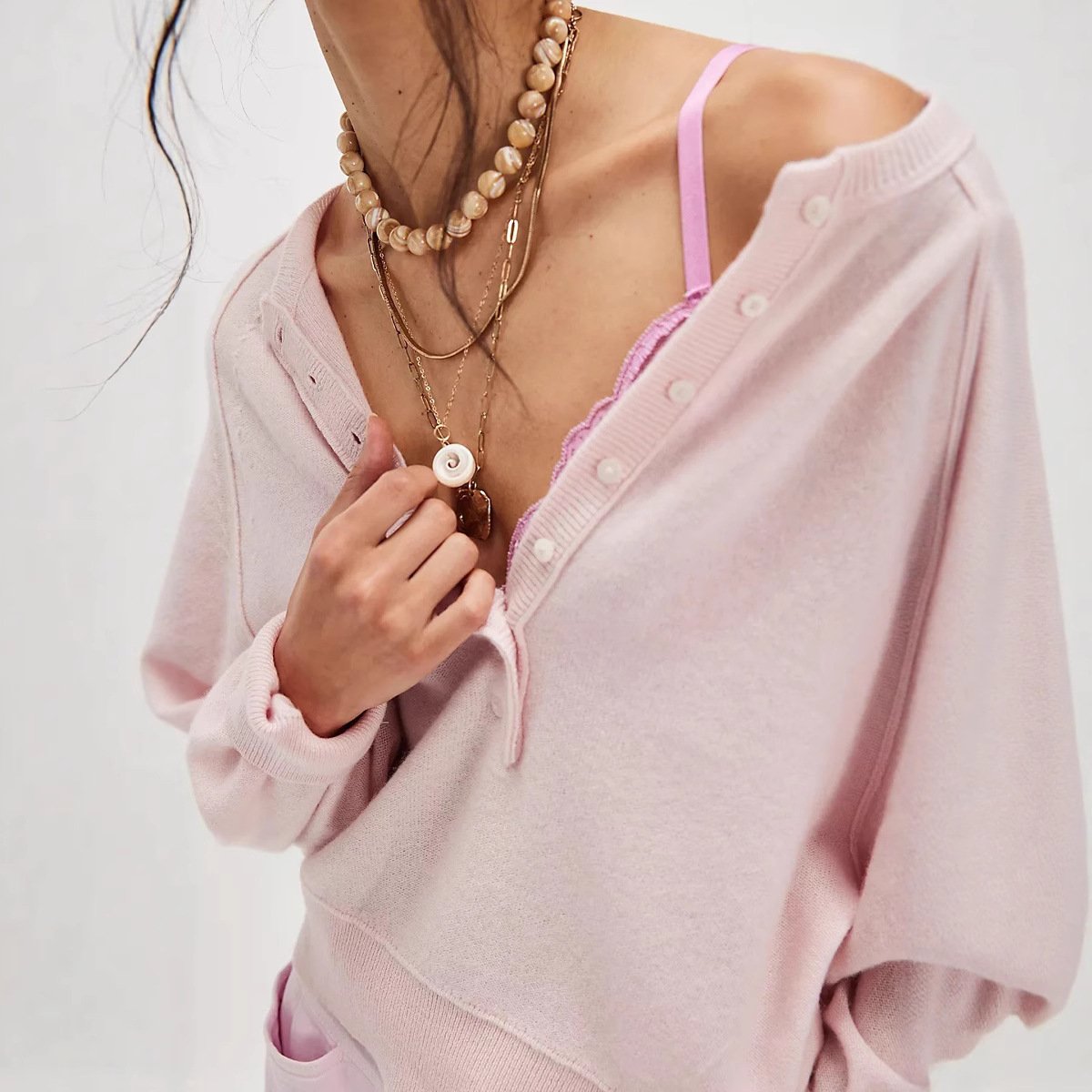 ⏰Hot Sale-Womens Henley Button Fall Long Sleeve Loose Knit Pullover Tops(Free Shipping)