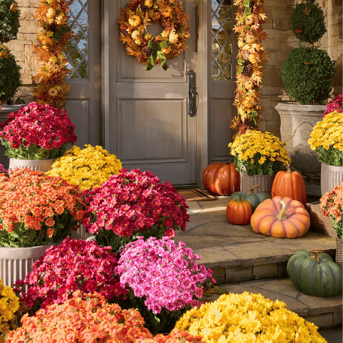 💥Last Day Each Only $2.59- Artificial Outdoor Sunset Mums Flowers - UV resistant, Waterproof, Windproof