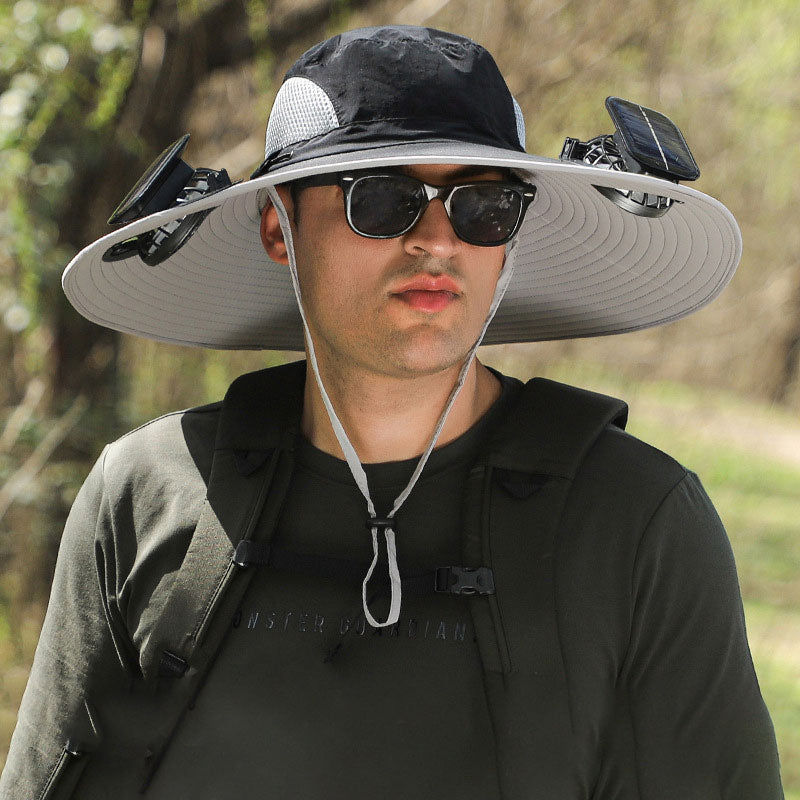 Wide Brim Solar Fan Outdoor Fishing Hat-Solar & USB Charging