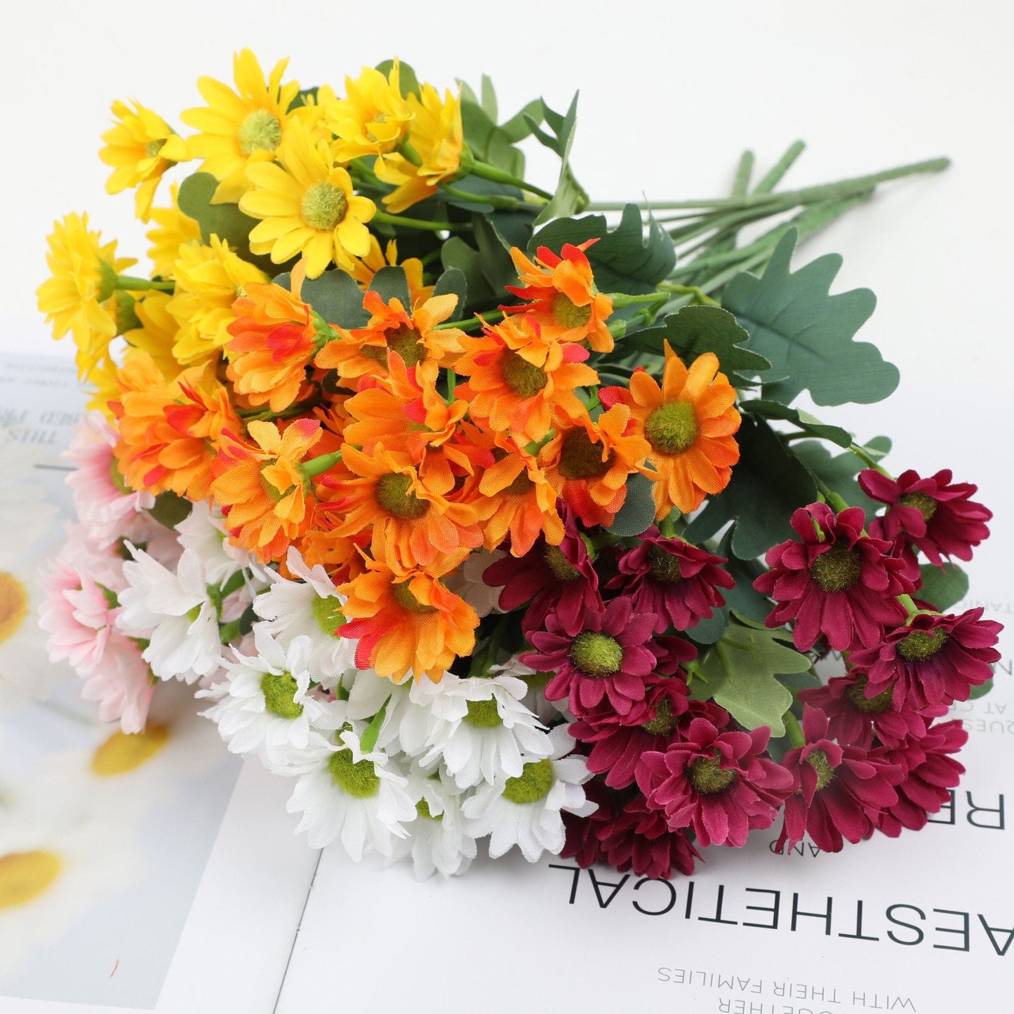 💥 Artificial Outdoor Sunset Mums Flowers - UV resistant, Waterproof, Windproof