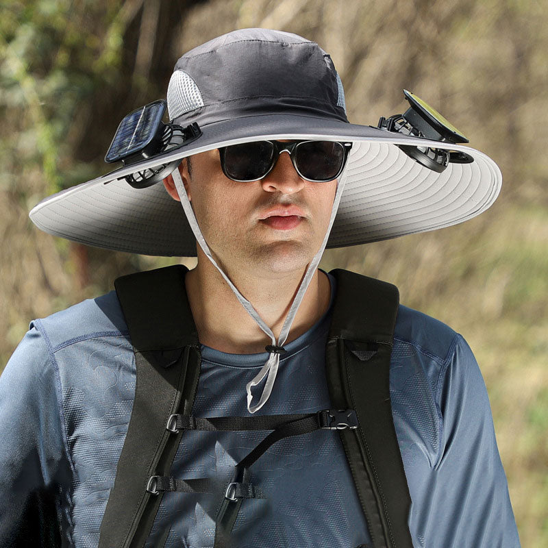 Wide Brim Solar Fan Outdoor Fishing Hat-Solar & USB Charging