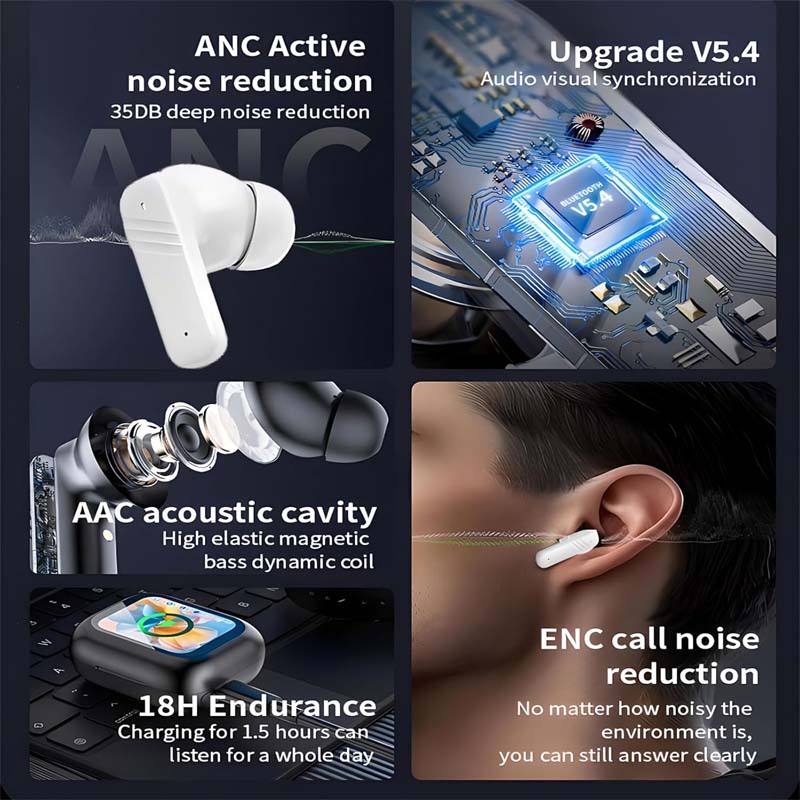 🌍AI-Powered Long Battery Life Noise-Cancelling Smart Display Bluetooth Earbuds🎶