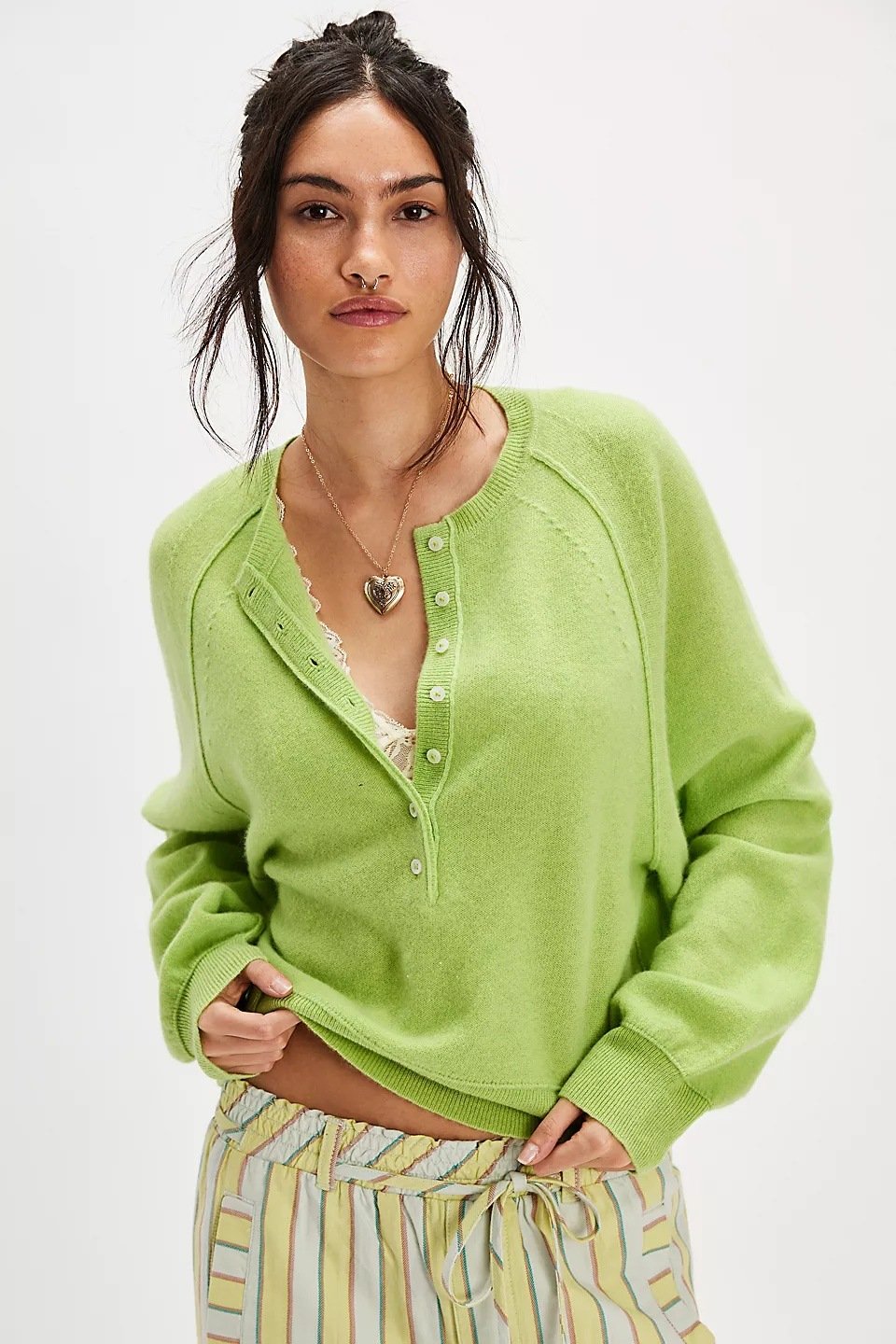 ⏰Hot Sale-Womens Henley Button Fall Long Sleeve Loose Knit Pullover Tops(Free Shipping)