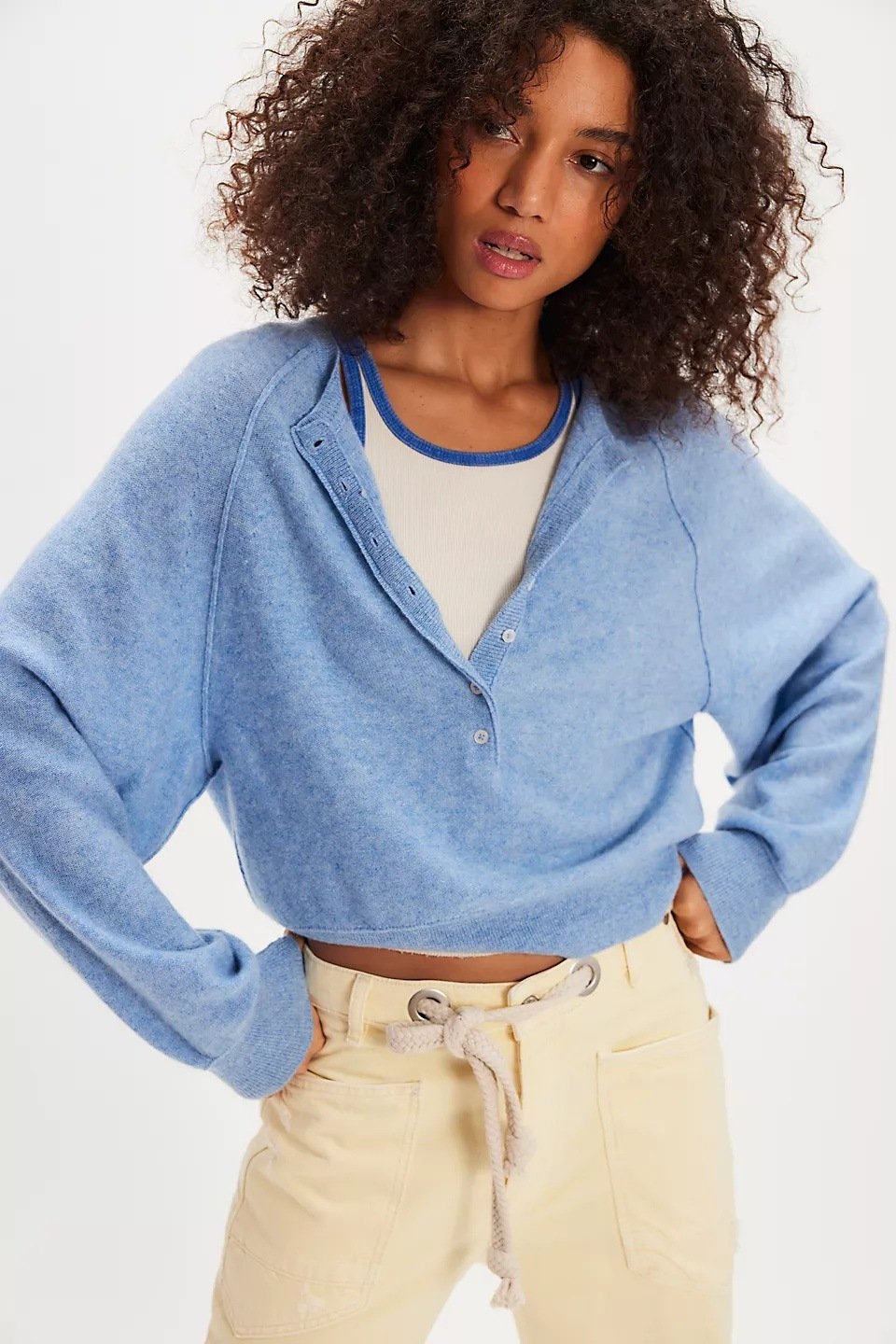 ⏰Hot Sale-Womens Henley Button Fall Long Sleeve Loose Knit Pullover Tops(Free Shipping)