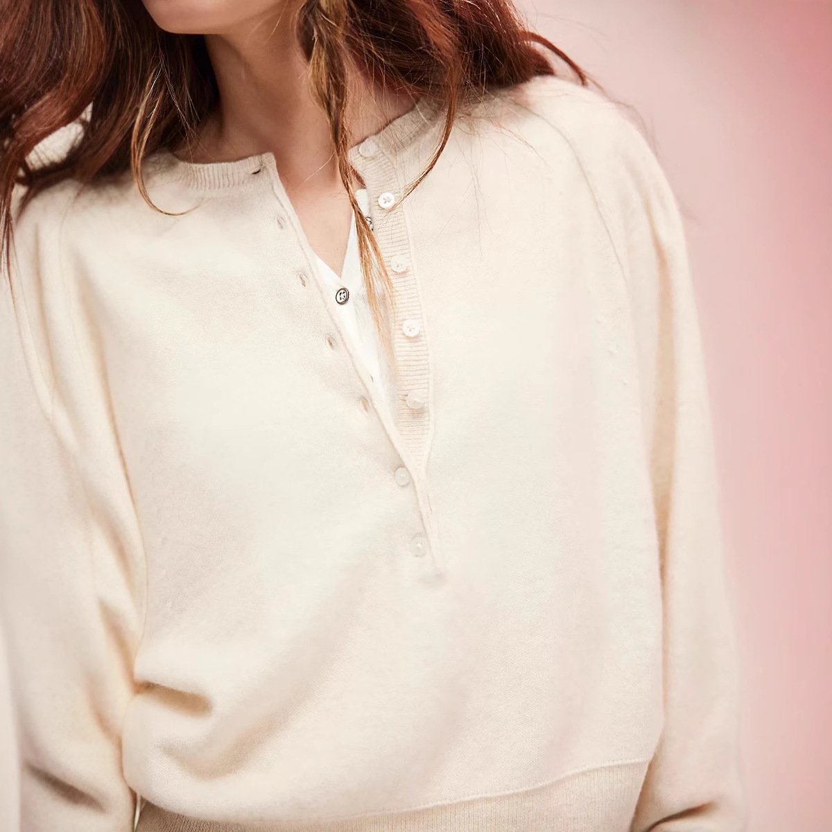 ⏰Hot Sale-Womens Henley Button Fall Long Sleeve Loose Knit Pullover Tops(Free Shipping)