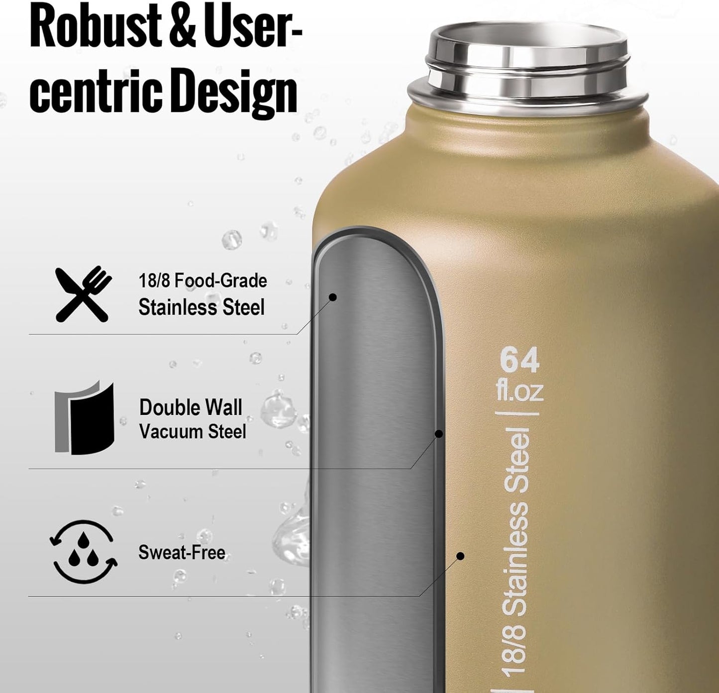 🎖️64oz Portable Cold & Hot Stainless Steel water bottle with Straw – Reusable Drinkware