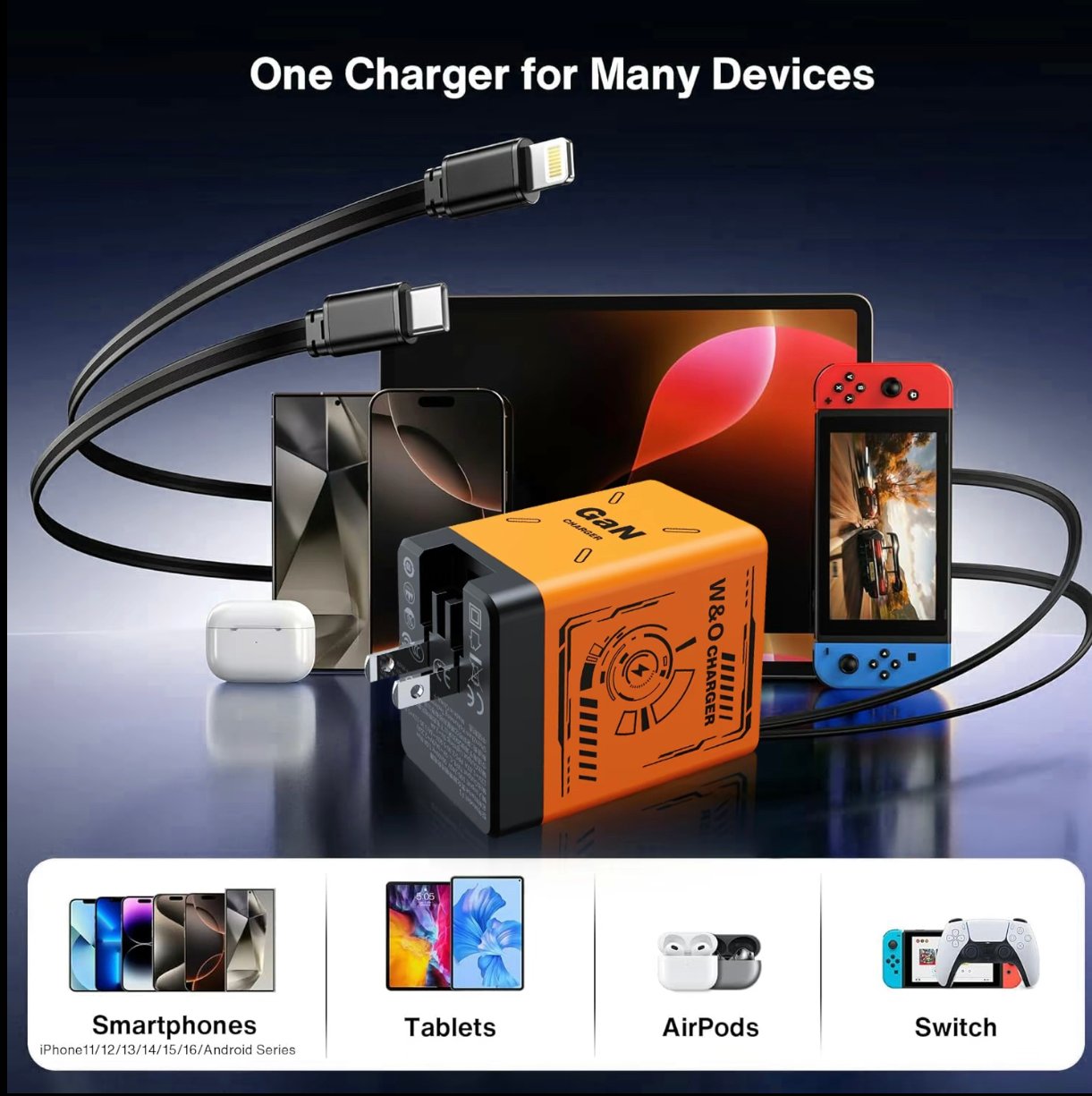 ⏰Limited stock!🔥W&O 2-in-1 GaN 120W Fast Charger