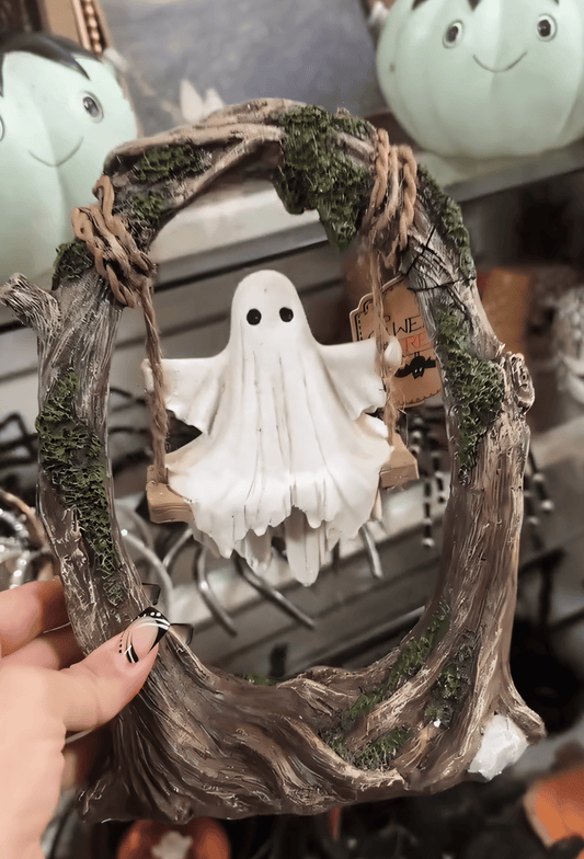 🔥Early Halloween Offer👻2025 Ingredientp®Swinging Shadows: Ghost on a Tree Swing-Whimsical Ghost on a Swing Decoration