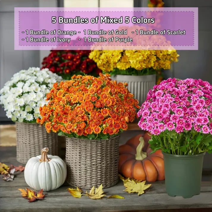 💥Last Day Each Only $2.59- Artificial Outdoor Sunset Mums Flowers - UV resistant, Waterproof, Windproof
